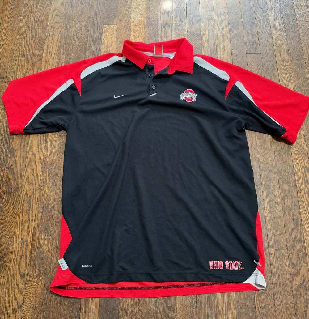 Nike Ohio State Buckeyes Polo Shirt Size XL Black Red Golf Fit Nike Fit Dry